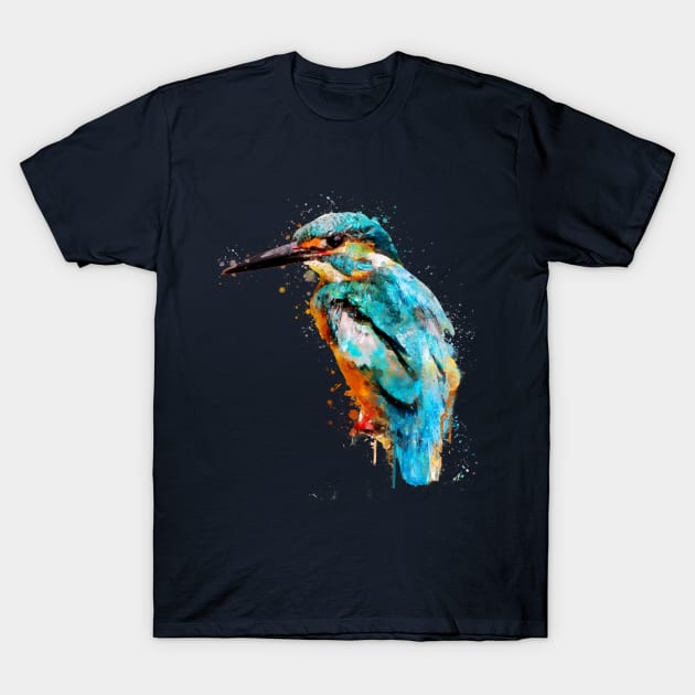 Dramabite Watercolor kingfisher bird artsy artistic painting wildlife T-Shirt by dramabite